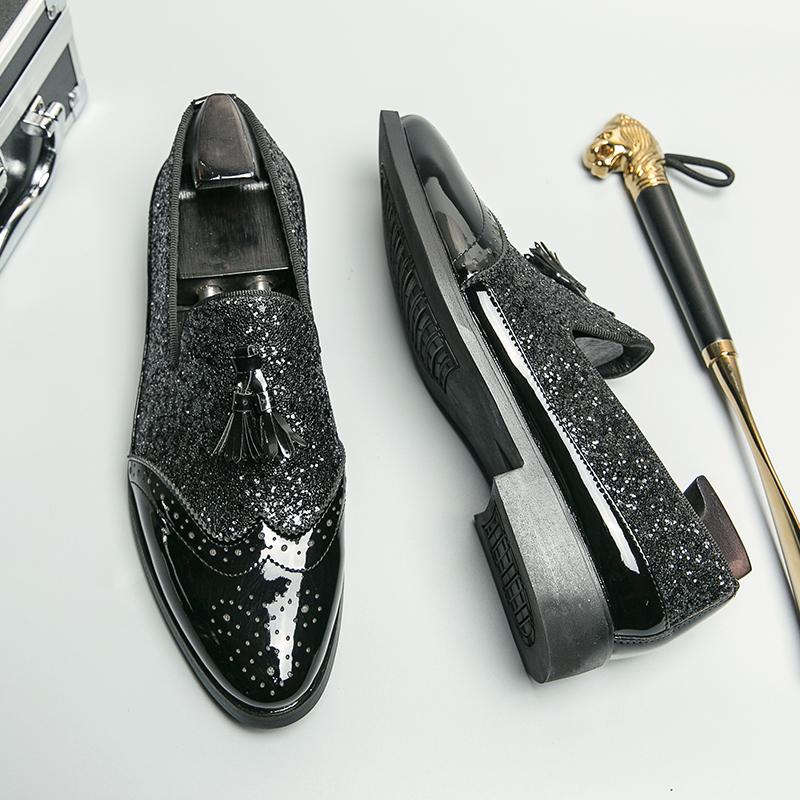 Luxury Golden Classic Men's Glossy Leather Shoes Pointed Formal Dress Shoes Groom's Wedding Shoes Men's Brogue Shoes