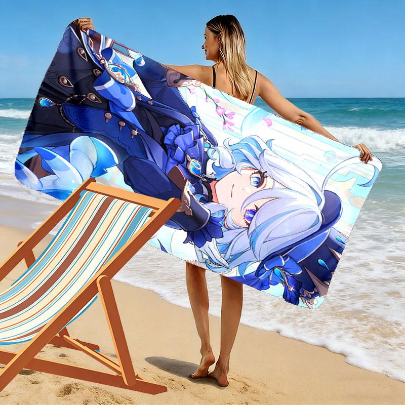 Genshin Print Beach Towel, Large Soft Quick Dry Towel for Beach Camping Swimming