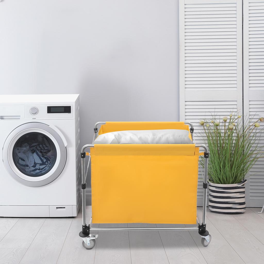 Foldable Commercial Laundry Cart with Wheels, Yellow, 100kg Capacity, Heavy Duty Rolling Hamper, Collapsible Laundry Sorter