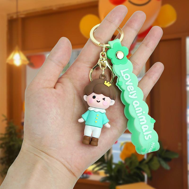 Charming Braided Girl Keychain Boy Girl Figurine Couple Creative Cartoon Rubber Key Ring Bag Charm