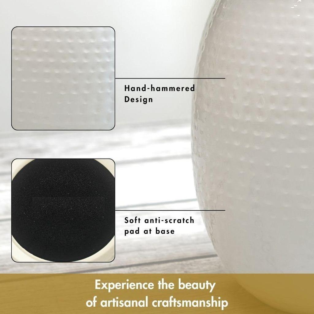 White Metal Hammered Oval Shape Vase for Home Decor Decoratives for Indoor Outdoor Living Room Balcony | Best Gift