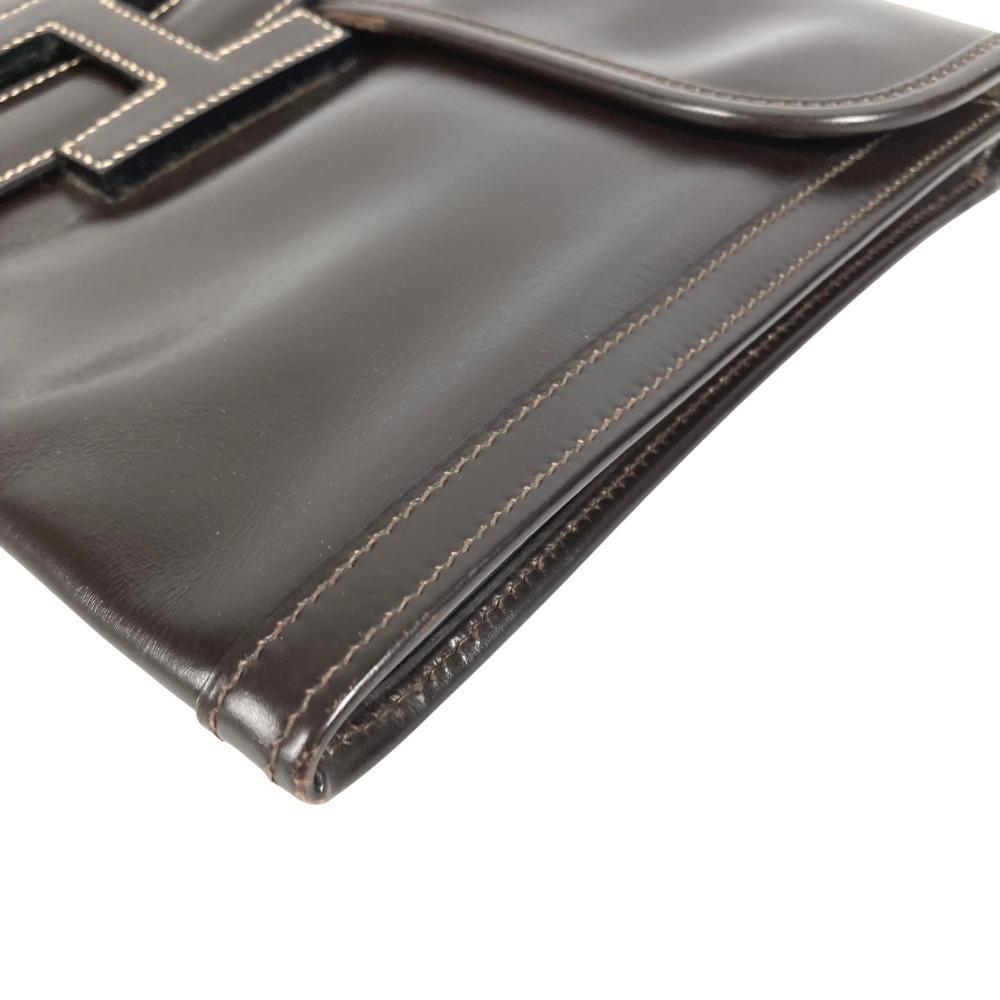 Hermes H Logo Vintage Jige PM Bag Document Bag Flap Clutch Bag Dark Brown