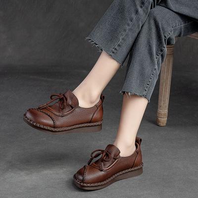 Spring and Autumn Women Flats Shoes Round Toe Lace-up Casual Small Leather Loafers Comfortable Shoes