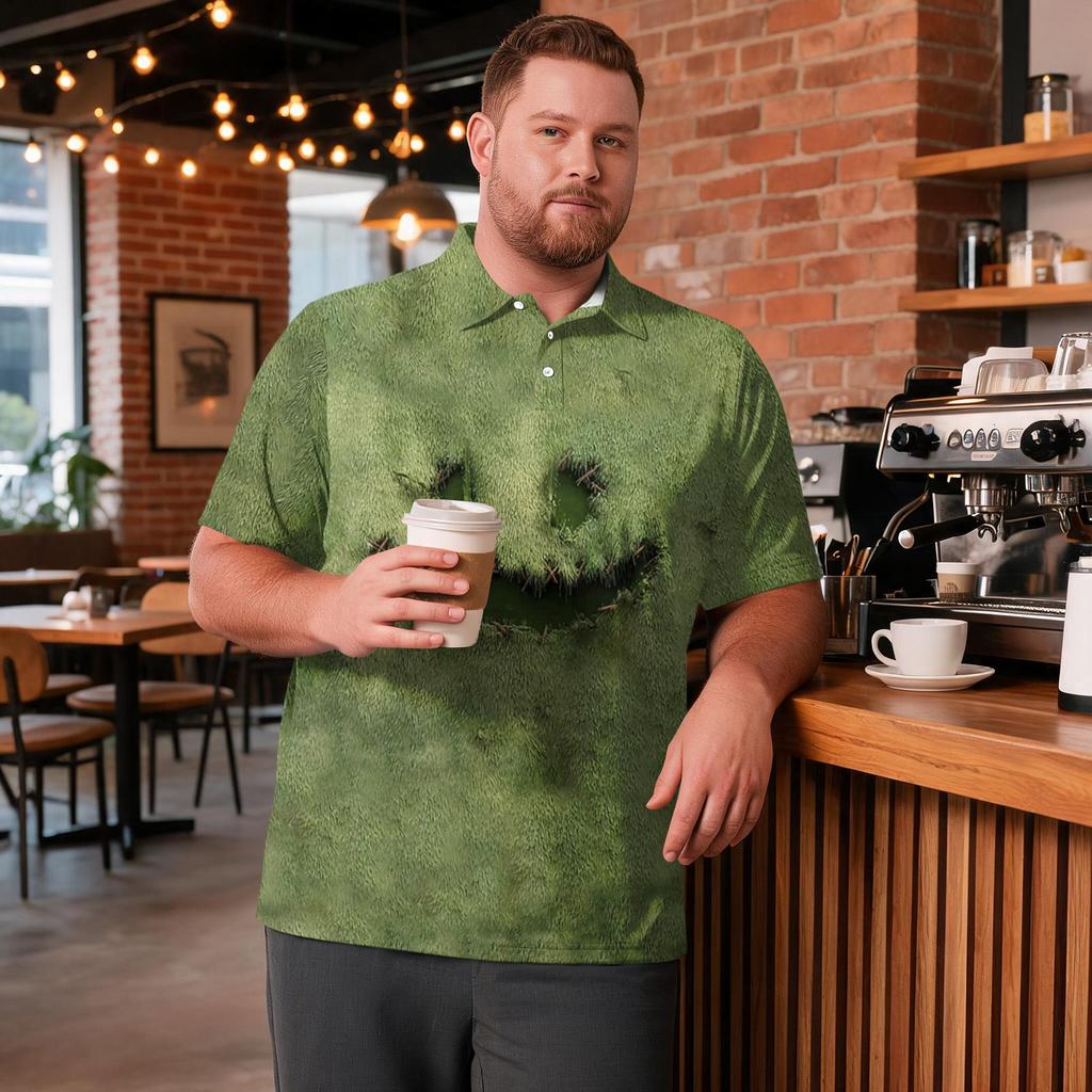 Men's Plus Size Halloween Print Golf Polo Shirt Breathable Short Sleeve Casual Workwear Top with Button Collar