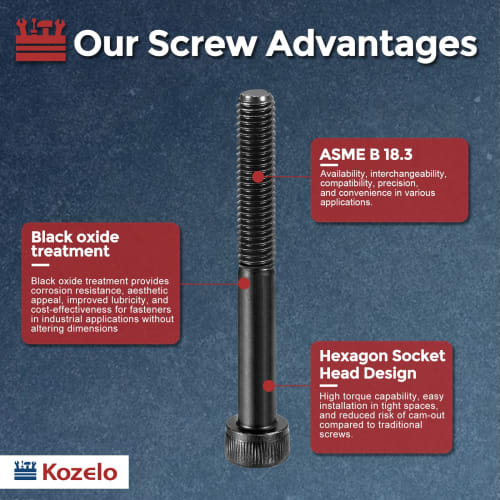 Kozelo 10pcs M5 x 60mm Alloy Steel Hex Socket Head Machine Screws, Partially Threaded, Cap Screws, Black Oxide, Grade 12.9, Internal Hex Socket Head S