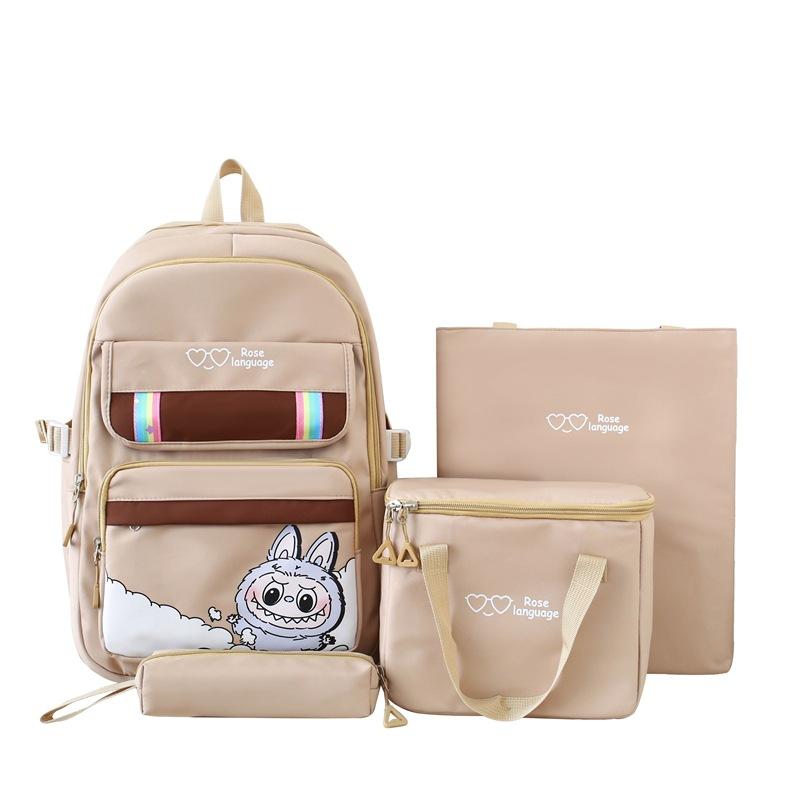 Nuovo Zaino Scolastico per Studenti Grande Capacità Cartone Animato Set da Quattro Pezzi Zaino Carino per Studenti di Scuola Primaria e Secondaria Borsa per il Pranzo Borsa per Lezioni Private