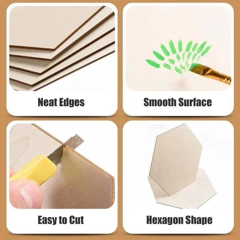 100pcs 20mm Hexagon Unfinished Blank Wood Pieces Wood Slices Wood Chips Embellishments for DIY Crafts, Home Decoration