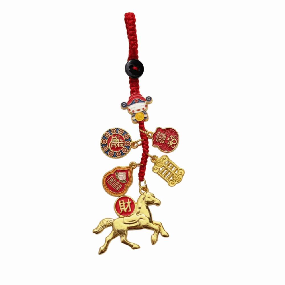 Retro Chinese Phone Chain Cute Fortune God Keyring Hand-woven Plutus Lucky Keychain  Decoration