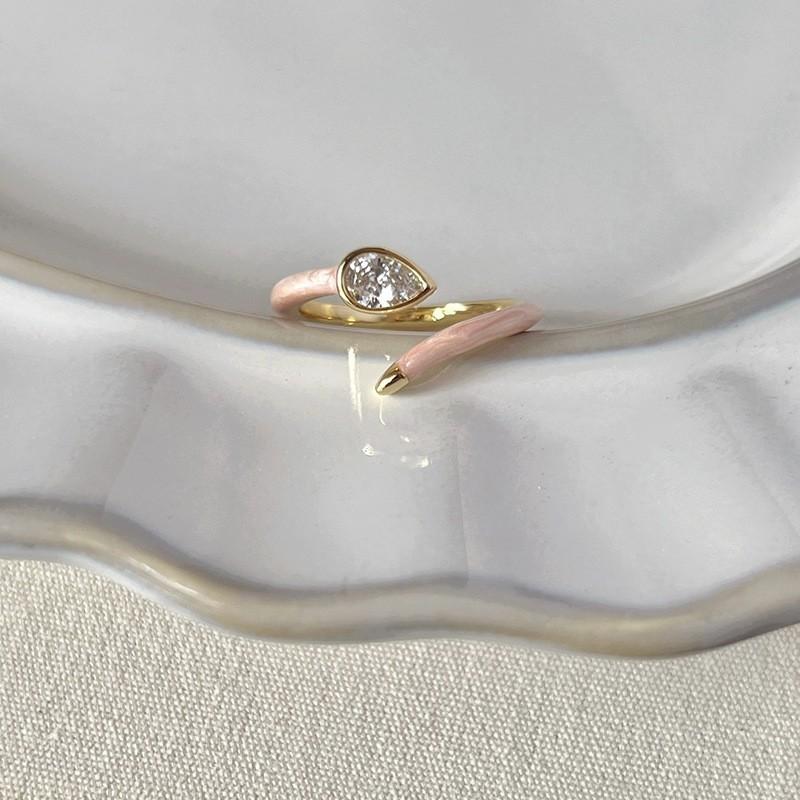 Captivating Iris French Violet Enamel Drop Ring With Brilliant Zircon For Women