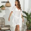 Plus Size Women's Sexy Deep V Hollow Woven Cover-Ups Beach Bikini Out Split Dresses