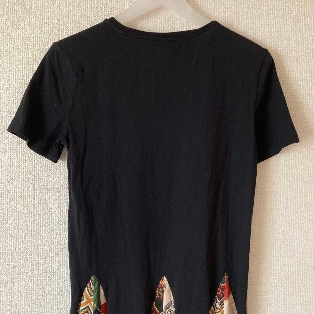 Used Zara Dress, Short Sleeve, Paneled, Scarf Print, Mixed Material, Black, M
