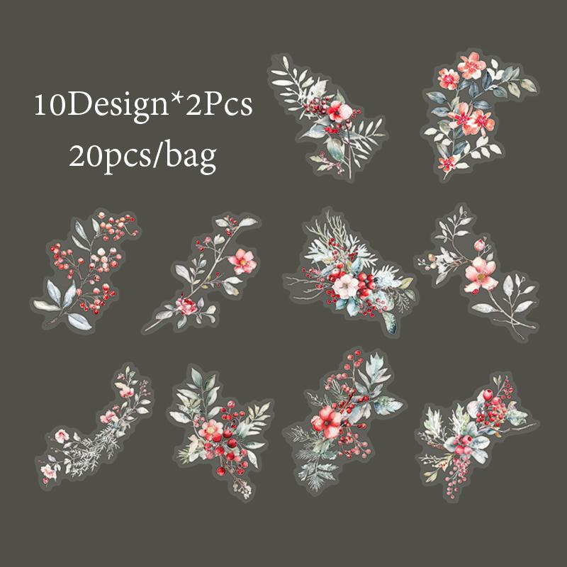 20Pcs Flower Branch and Leaf Themed Stickers Scrapbook Notebook Photo Frame Diary DIY Decorative Stationery Stickers