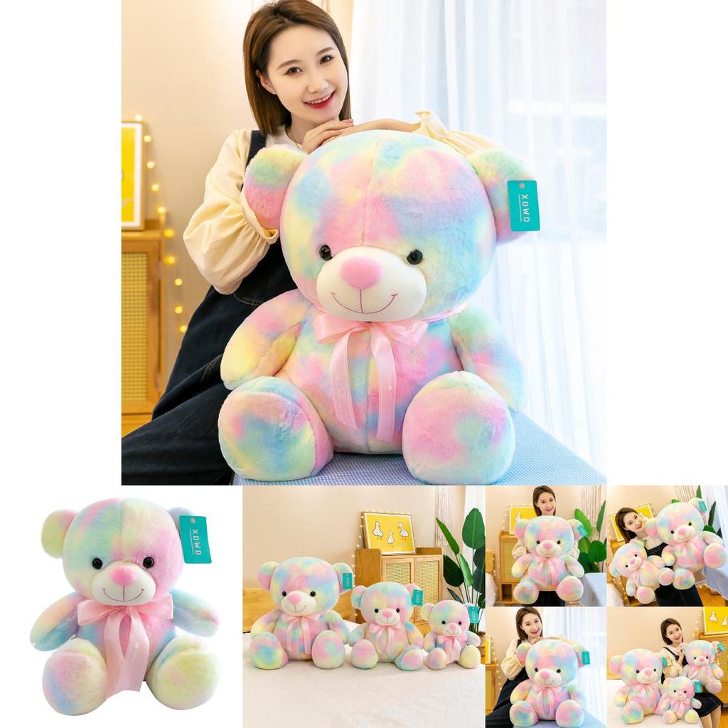 Colorful Rainbow Bear Plush Toy Soft Cuddly Stuffed Animal Gift For Kids And Girls
