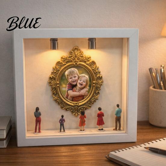 Stylish Home Decor Frame DIY Mini Museum Silhouette Box with LED Light Kit Customizable 5 Figurines And 1 Personalized Photo Display Case for Wedding