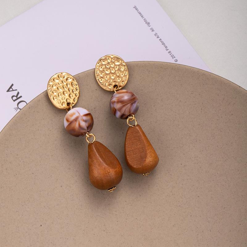Creative Acrylic Earrings, Wood Water Drop Earrings, Niche High-End Earrings.