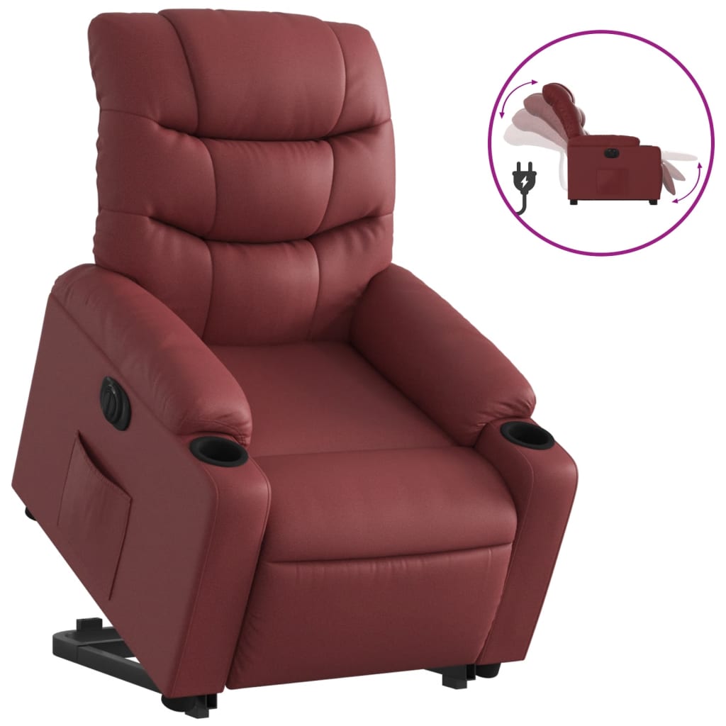 Vidaxl Reclining Chair with Electric Tilting Function, Burgundy, Eco-leather