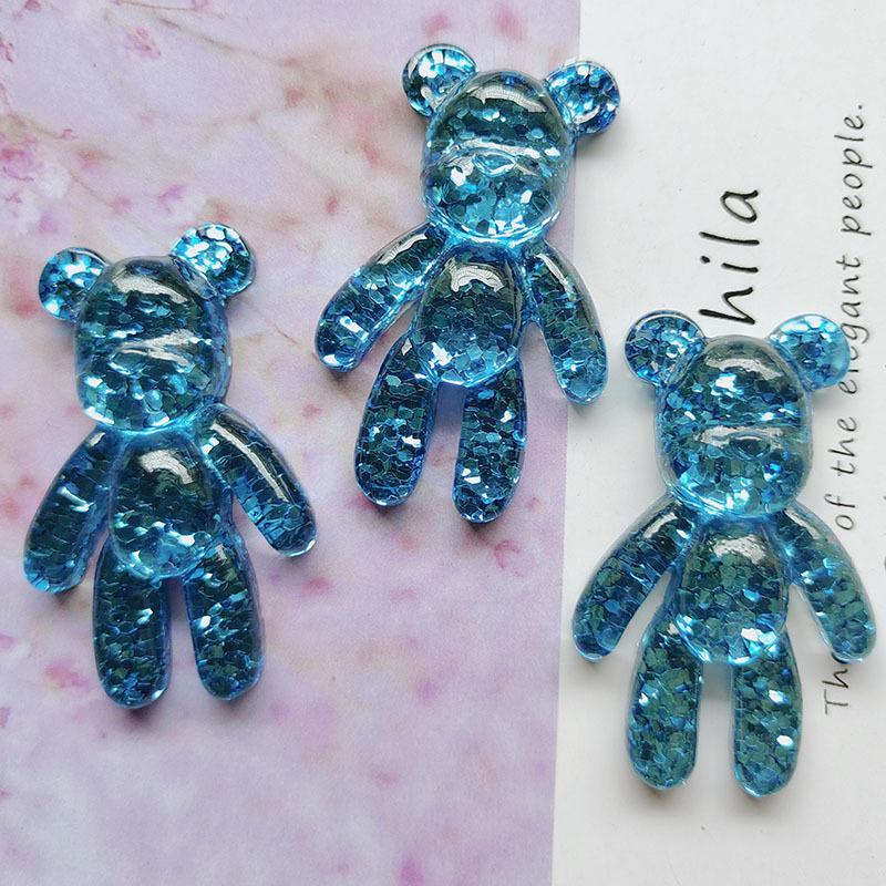 34*51mm Bear Cabochon Glitter Resin Charms DIY Fashion Cell Phone Case Decorative Accessories