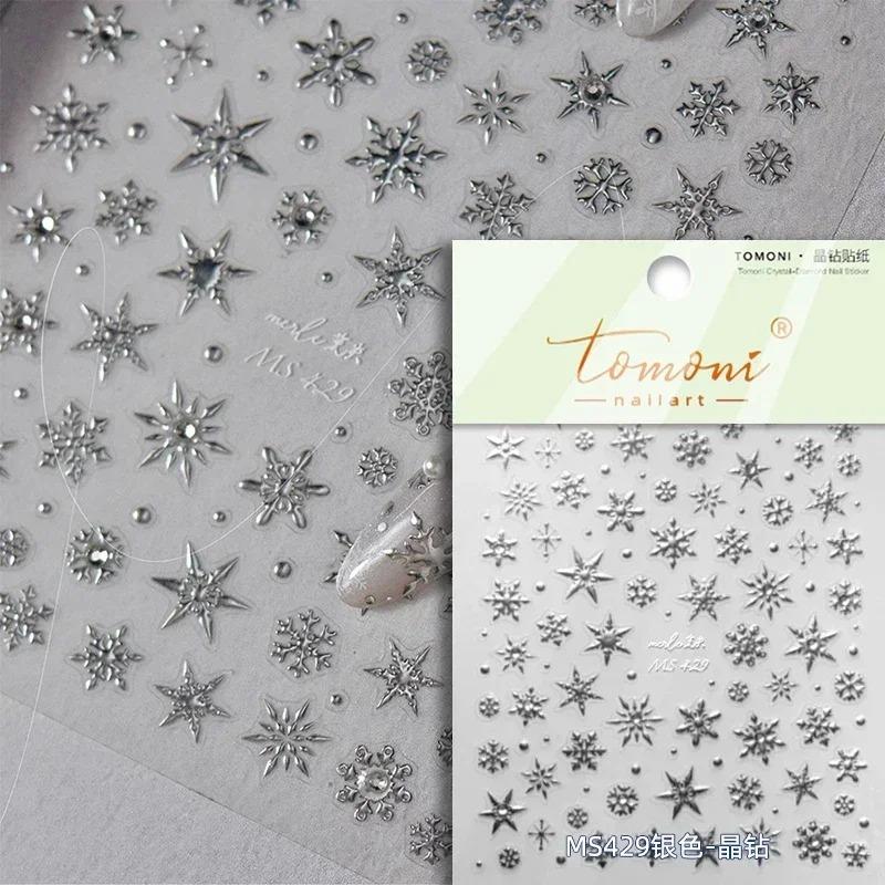 Laser Crăciun Iarnă Fulg de zăpadă Stras strălucitor 5D Relief în relief Auto-adeziv Nail Art Decor Autocolant 3D Decal manichiură