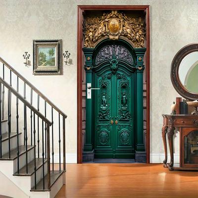 Χαλκός Πράσινος με Χρυσό Αυτοκόλλητο Πόρτας Ταπετσαρία PVC Τοπίο Διακόσμηση Σπιτιού Έπιπλα Βινυλιακή Επένδυση Αδιάβροχο Αυτοκόλλητο Τοίχου Διακοσμητική Μεμβράνη Πόρτας Υπνοδωματίου