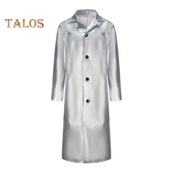 Herren Langer Trenchcoat aus Kunstleder mit Revers, langärmelig, einfarbig, Windjacke, wasserdicht, winddicht, Windjacke