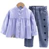 Trendy Girls Autumn Outfit Set 2023 Korean Style Long Sleeve Shirt And Denim Pants