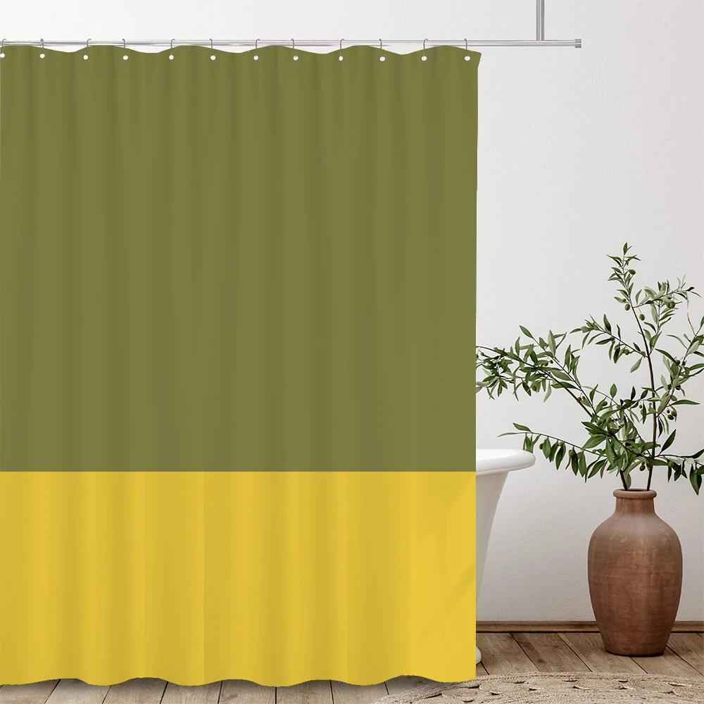 White Green 2 Various Colors Splicing Shower Curtain, Texture Fabric Bathroom Decor Waterproof Fabric Shower Curtian With Hooks