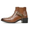 Stivali da Cowboy Vintage alla Moda da Uomo in Pelle con Cinturino Alto a Fibbia a Catena Scarpe a Punta Stivaletti da Motociclista da Uomo
