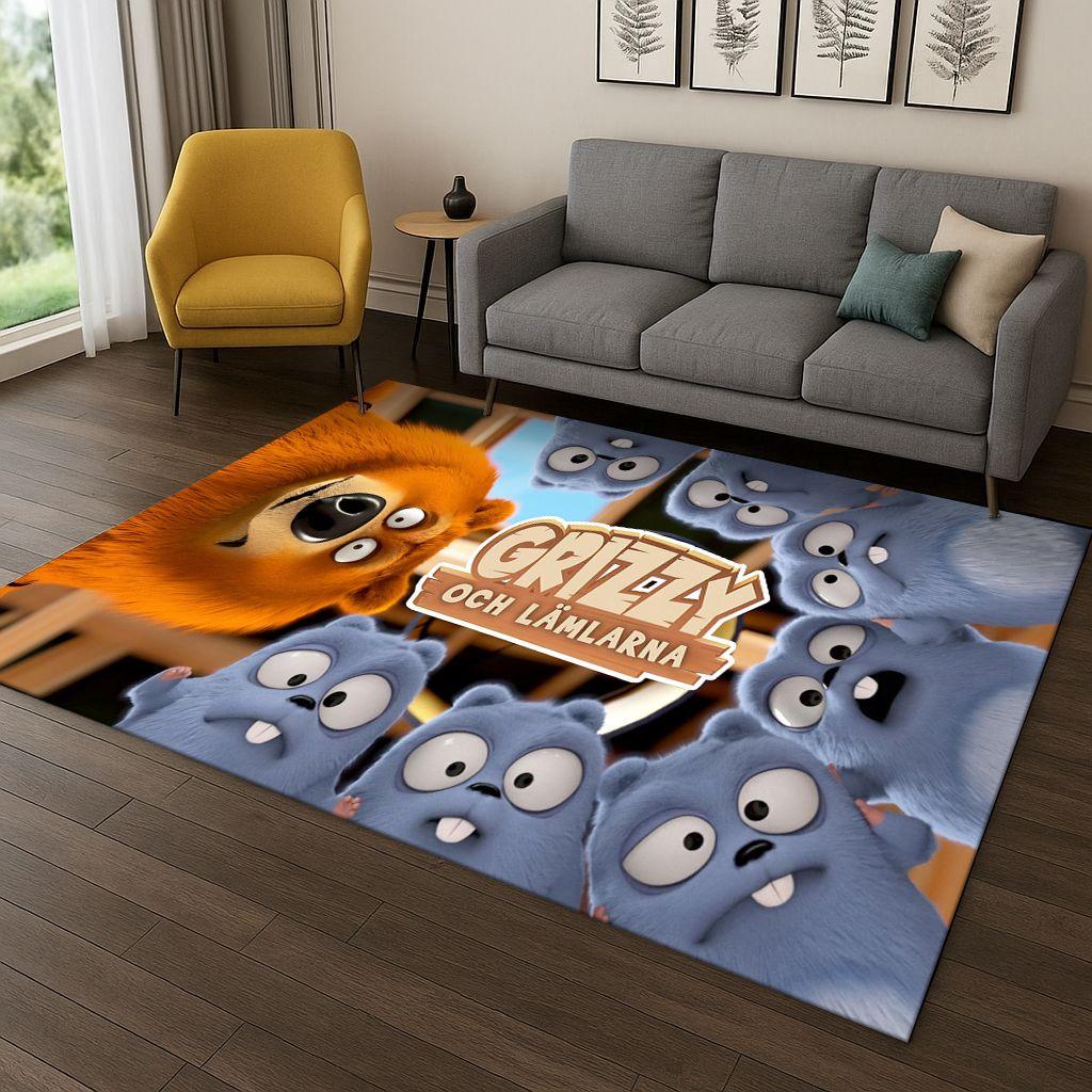 Tappeto Cartoon 3D Grizzy e i Lemming per Camera da Letto Soggiorno Divano Decorazione Casa, Tappeto Area Giochi Bambini Tappetino Antiscivolo Regalo