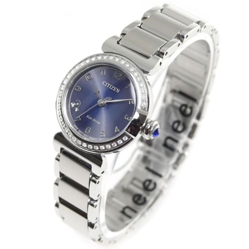 Citizen ROUND Collection Watch, EM1120-87L, Women's, Waterproof, Navy Blue with Diamonds, Solar-powered Eco-Drive, Silver.