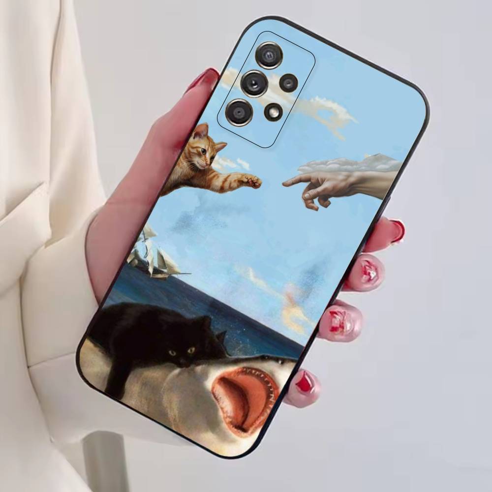 Mignon Chat Animal de Compagnie Mèmes Coque de Téléphone Pour Samsung S25,S24,S21,S22,S23,S30,Ultra,S20,Plus,Fe,Lite,Note,10,Housse Noire