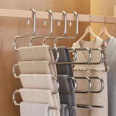 Cintres multifonctionnels à 5 couches Porte-pantalons antidérapant Râtelier à vêtements avec de multiples fonctions pour suspendre et ranger