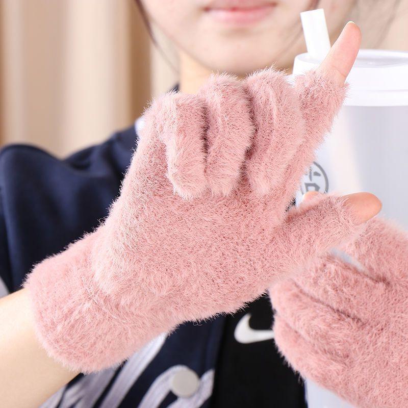 1Pair Black Gray Men & Women Winter Warm Fingerless Gloves For Writing And Touch Screen Use Casual Outings Riding Gloves