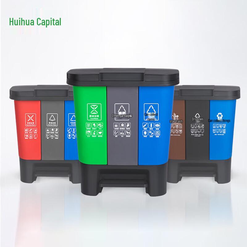 Huahuadu 3-in-1 Foot Pedal Recycling Bin with Dry/Wet Separation