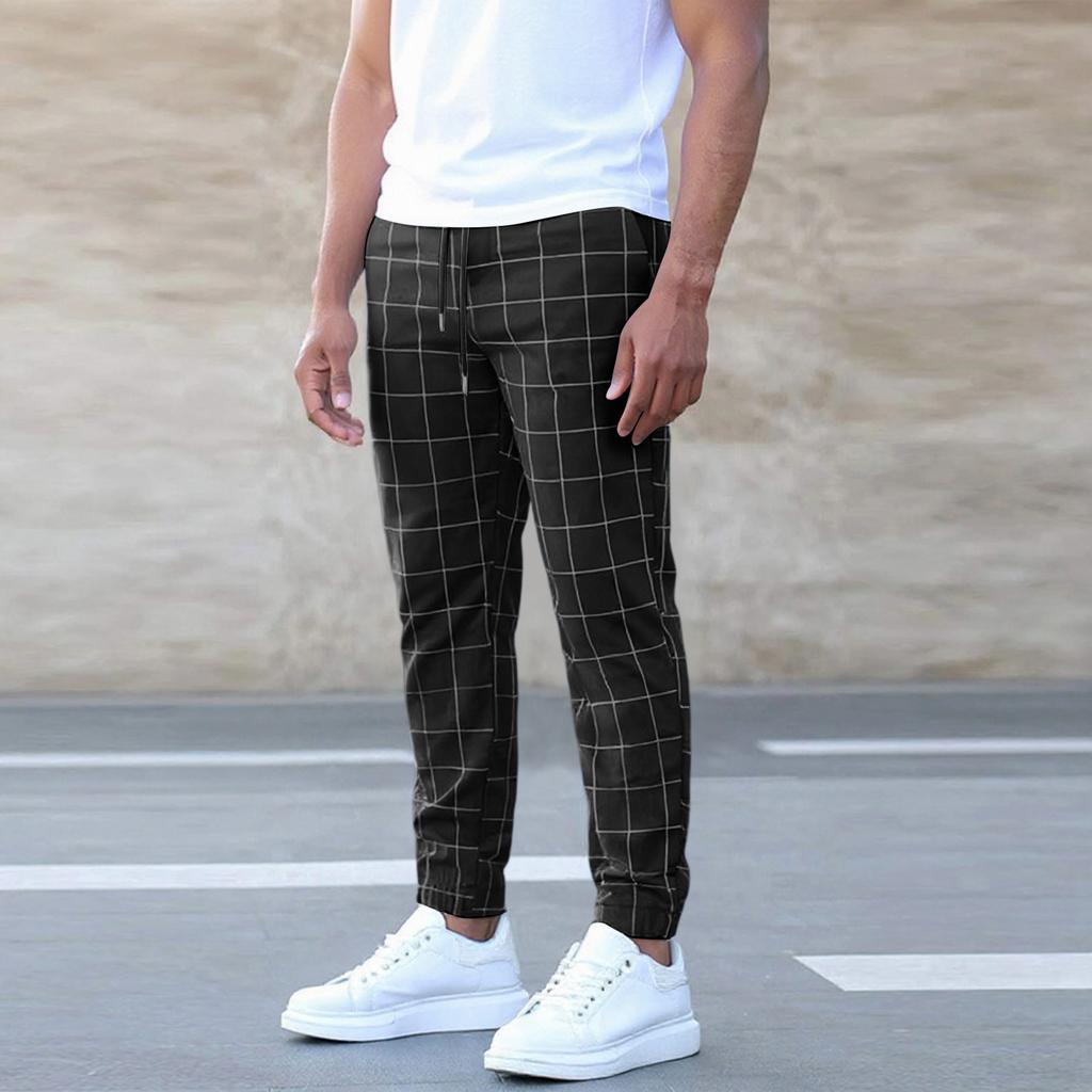 Pockets Pants For Men Drawstring Elastic Waist Long Trousers Color Leisure Basic Pants Classic Trousers