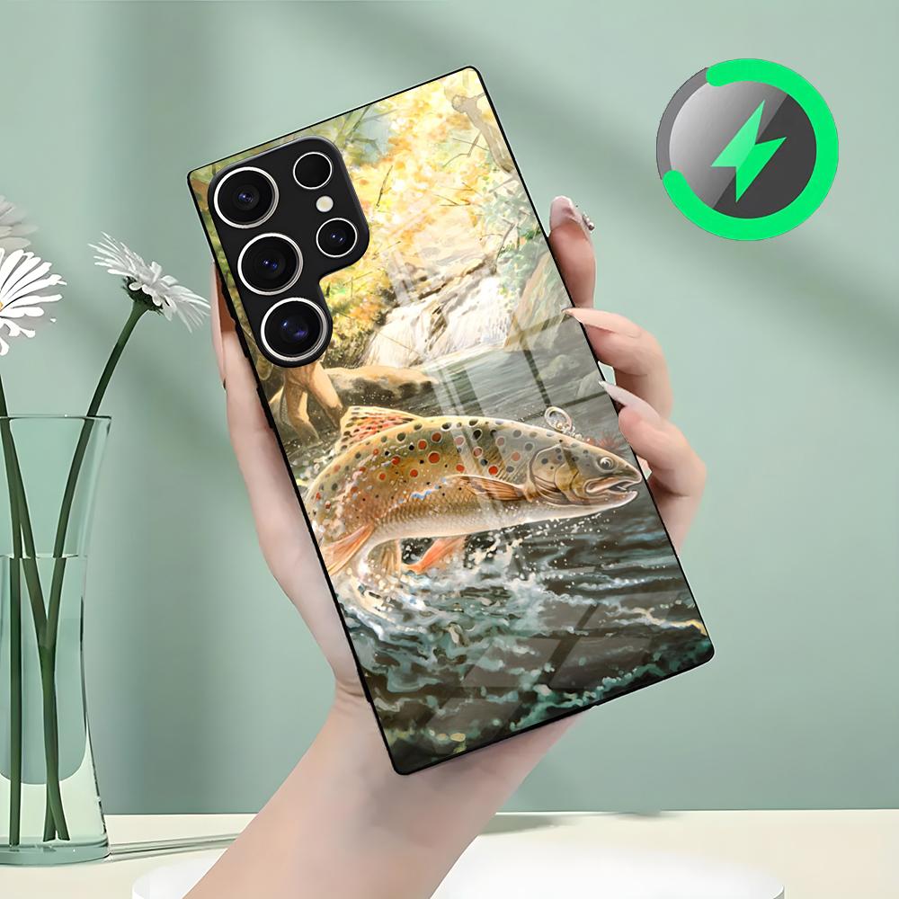 Angling Go Fishing Phone Case For Samsung S26 S25 S24 S23 S22 S21 S20 Edge Ultra Plus FE For Magsafe Glass Case