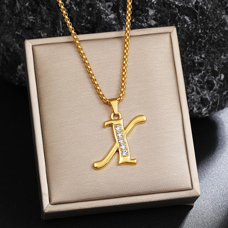 Nový 26 diamantový náhrdelník s anglickými písmeny pro muže a ženy, trendy a kreativní náhrdelník s přívěskem osázeným diamanty