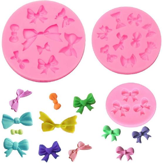 3 Pack Bows Silicone Mould, Bow Fondant Sugar Mould Craft Molds for Birthday Wedding Party DIY Cake Decorating Mold