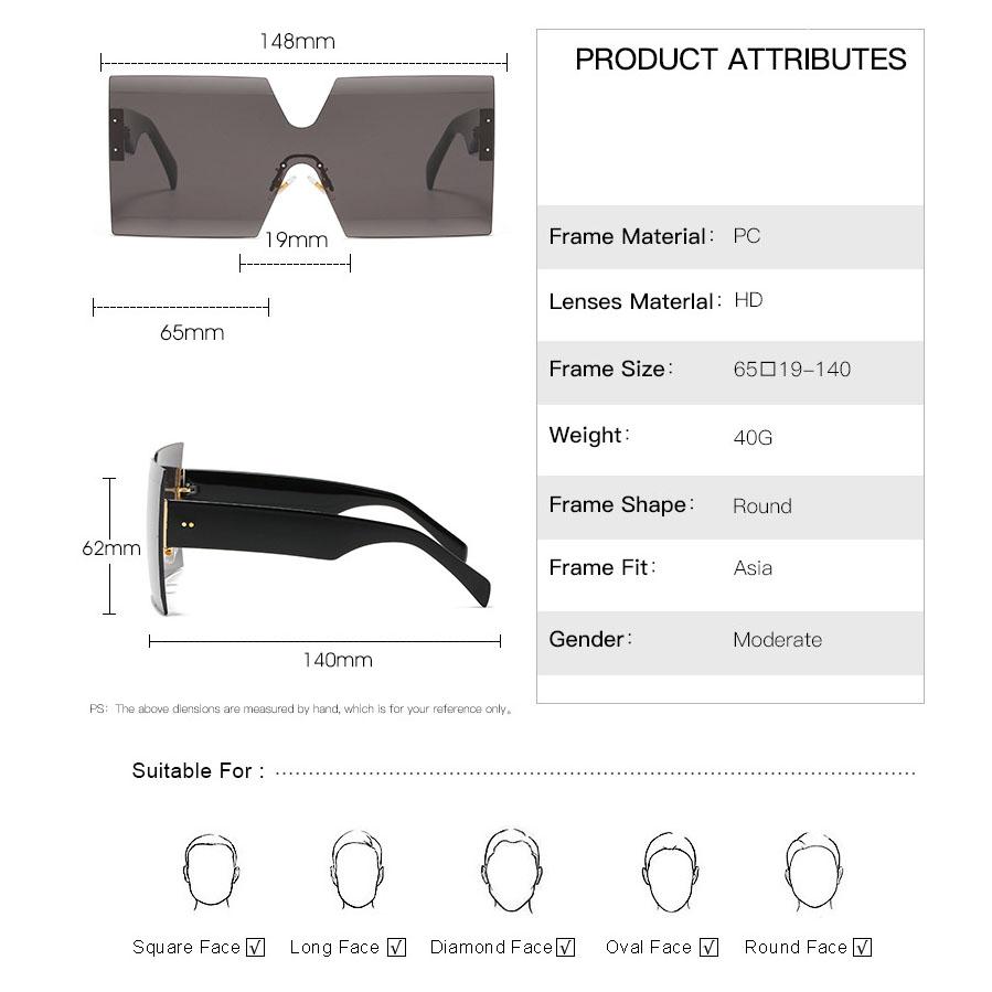 Rimless Oversized Sunglasses Women For Men Luxury Brand Designer Vintage Sunglasses Popular Rivet Shades Uv400