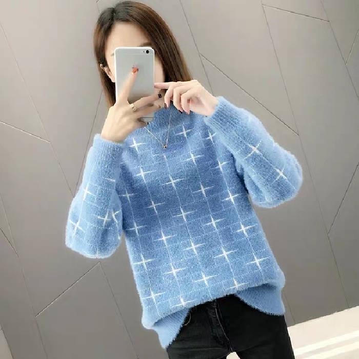 Women Mohair Fuzzy Skin-friendly Sweater Long Sleeve Half Turtleneck Bottom Knit Shirt Top