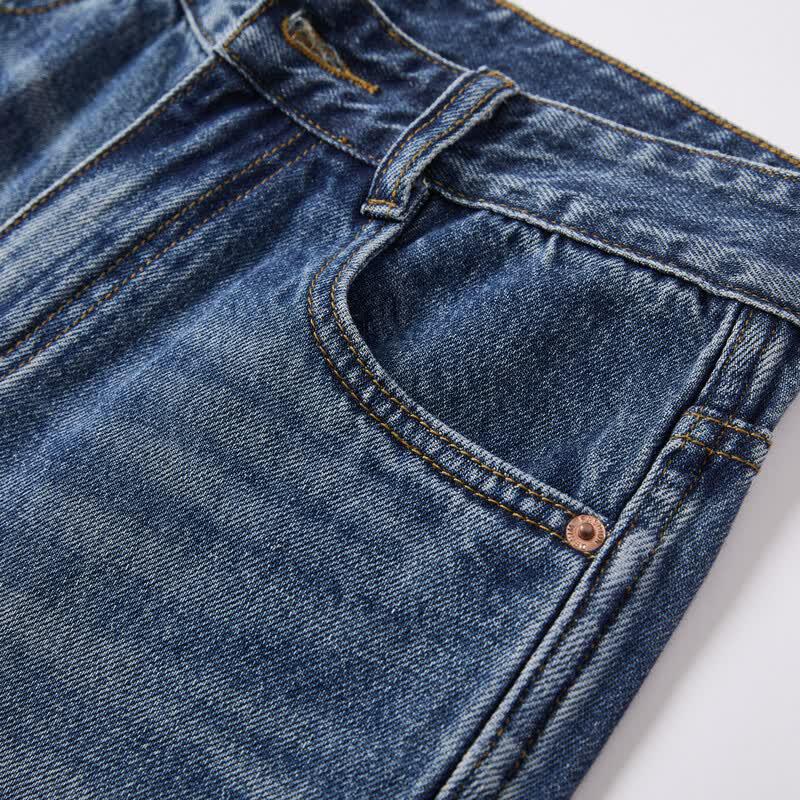 Xiangying Vintage Blue High-Waisted Straight-Leg Cropped Jeans