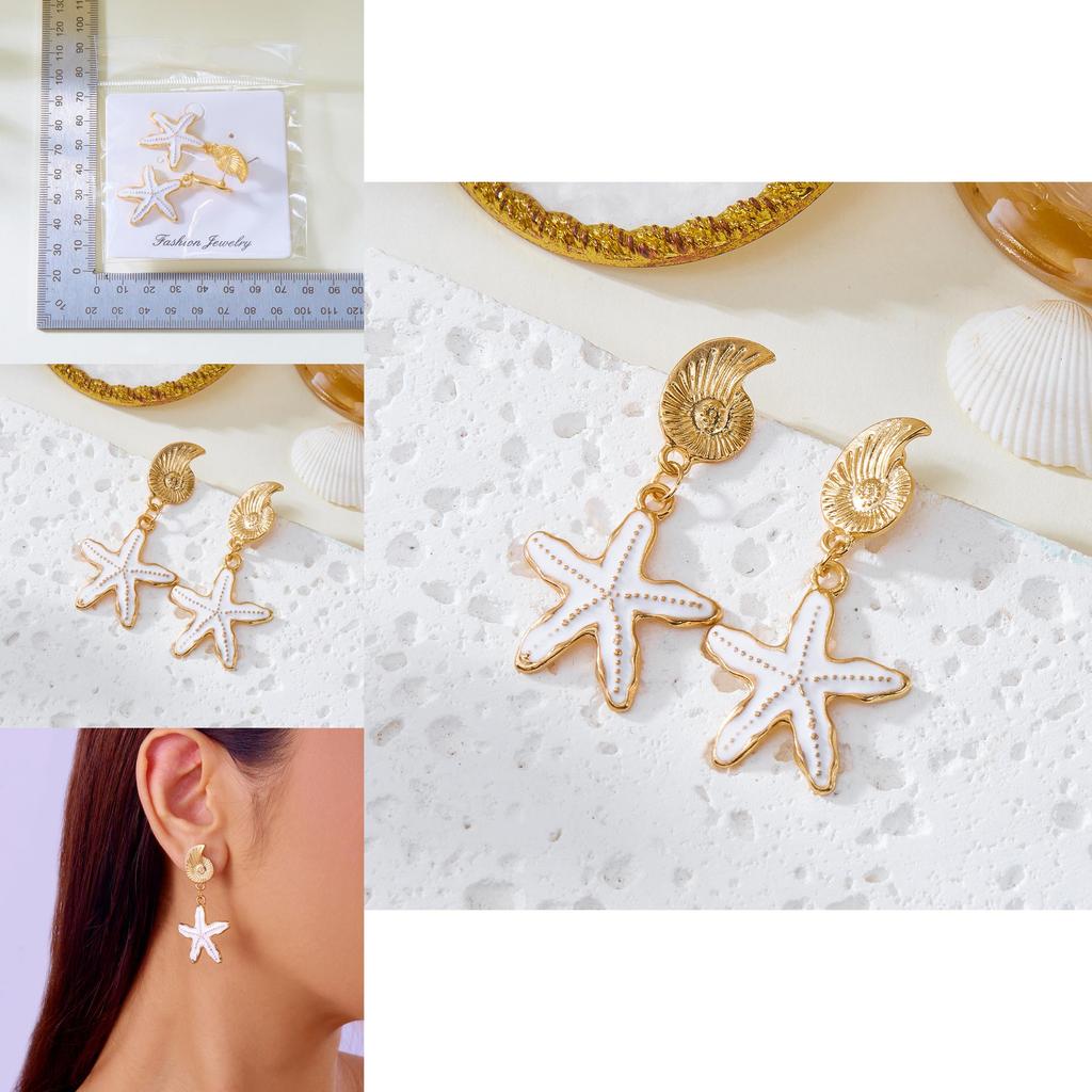 Ocean Theme Alloy Earrings With Starfish And Shell Motif For Women Vacation Fashion
