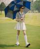 OBER GOLF Cool Stripe Polo Knit Top (Light Beige)