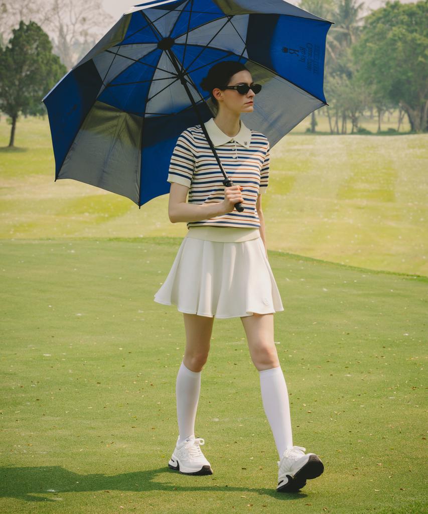 OBER GOLF Cool Stripe Polo Knit Top (Light Beige)