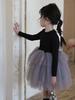 Korean Style Girls' Puffy Princess Dress - Long Sleeve Mesh Gauze Skirt for Spring & Autumn