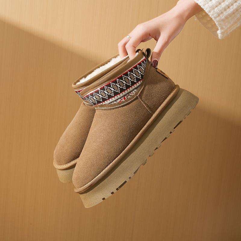 

Теплая обувь женская 2025 новая зимняя снежная верхняя одежда хлопковая обувь модная и повседневная толстая подошва однотонная бархатная хлопковая BR9986 35