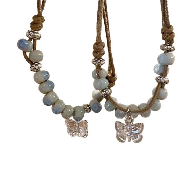 Schmetterling Keramikarmband: Sommer Gewebt Perlen Ethnisches Design für Frauen