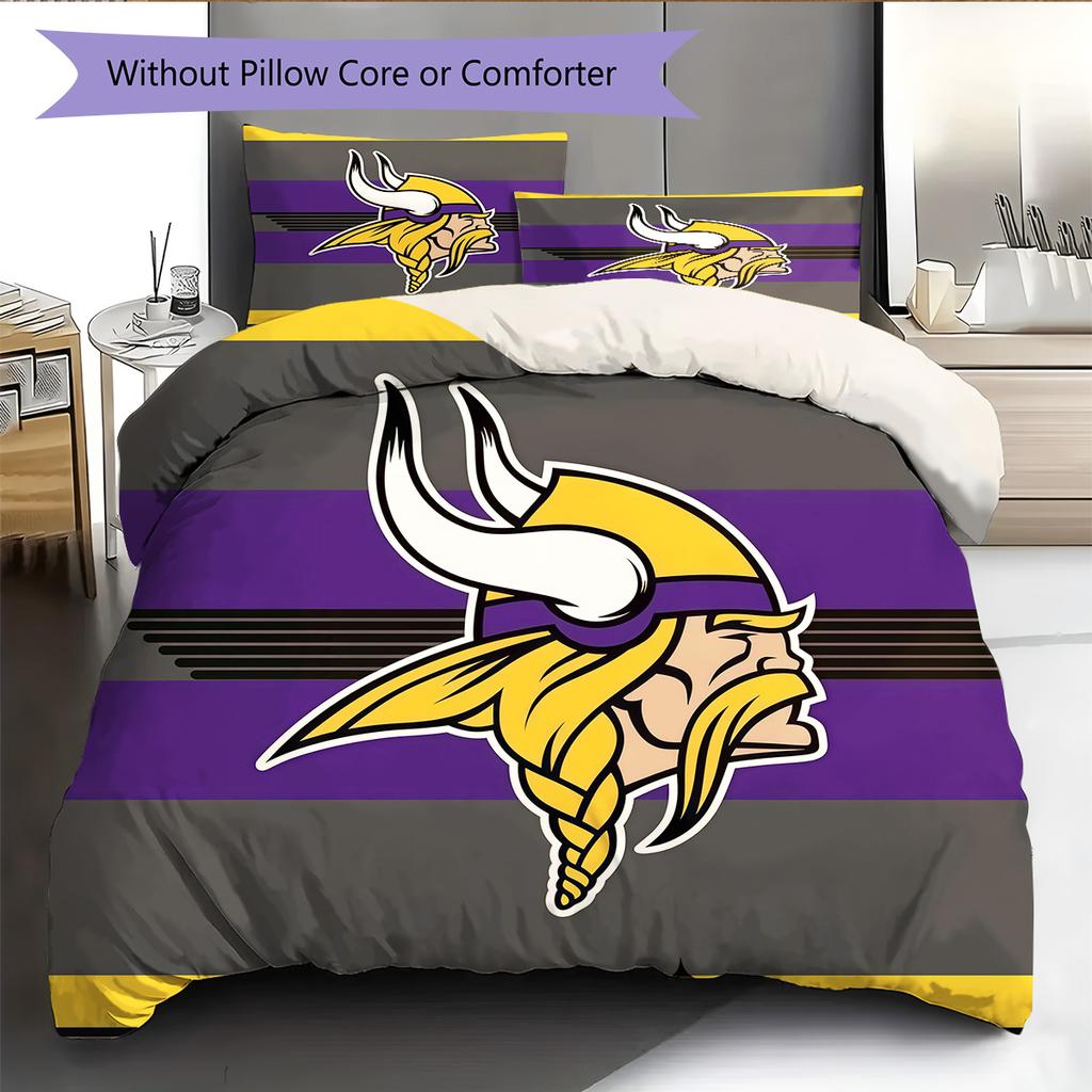 Set Copripiumino Trapuntato con Motivo Minnesota Vikings Decorazione per la Casa Regalo (1 * copripiumino + 2 * federe senza imbottitura)