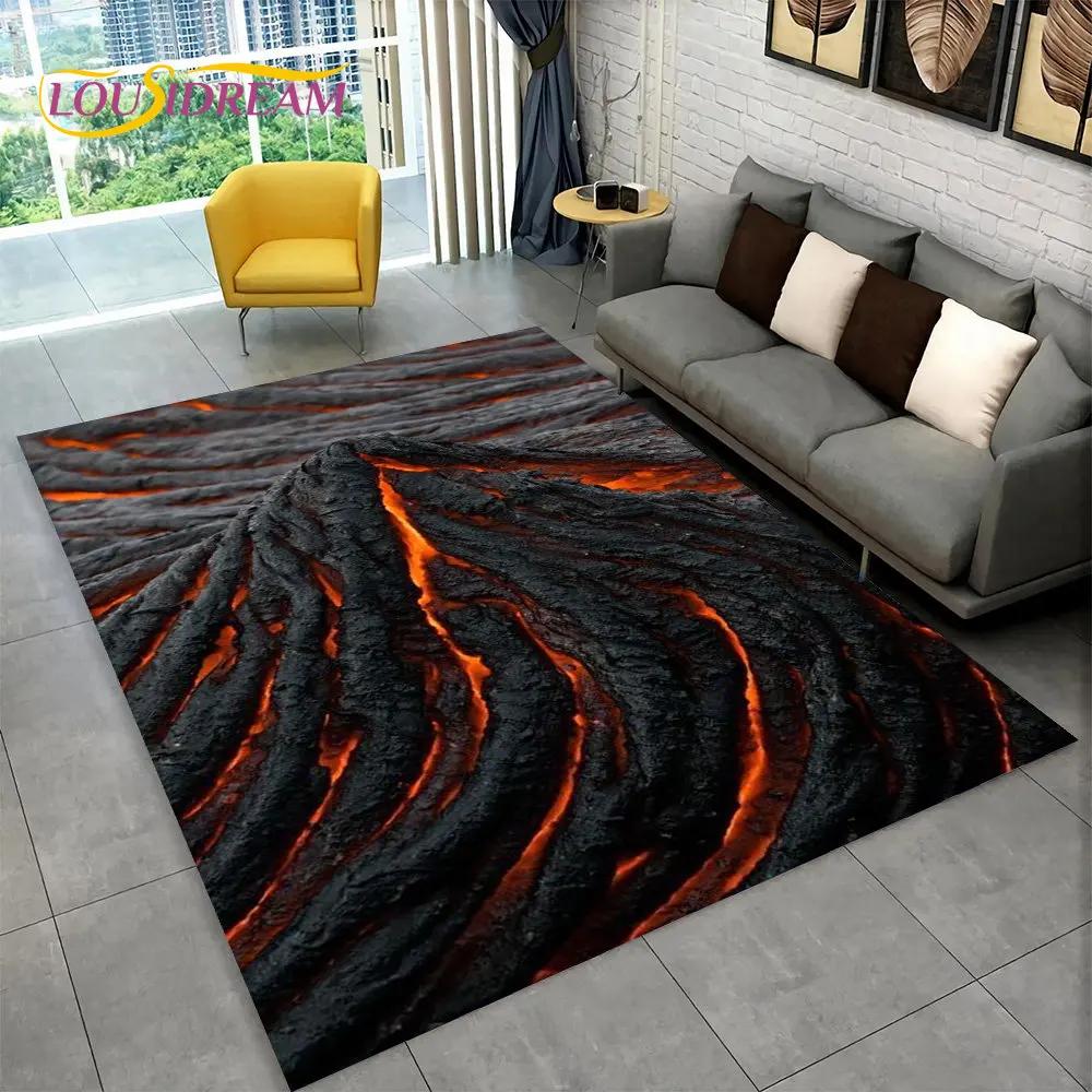 Duży dywan 3D Volcano Lava Magma, dywanik do salonu, sypialni, sofy, dekoracja, antypoślizgowa mata podłogowa dla dzieci