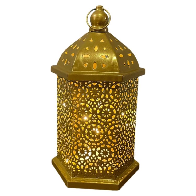 Middle East Arab Metal Vintage Hanging Lamp Hollowed Iron LED Lanterns Battery Operated Home Table Centerpieces Decors