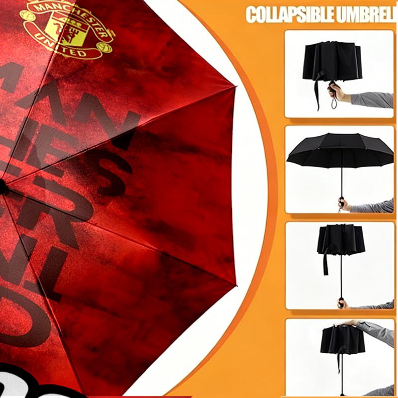 Custom Name Personalized Manchester Football F.C Print Umbrella, Auto Open Close, 8‑Rib Sturdy Frame, Commute Camping Hiking Use, Birthday Gift
